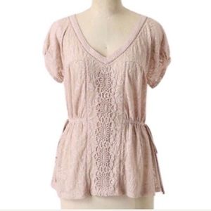 ANTHRO DELETTA blush lace gathered waist top